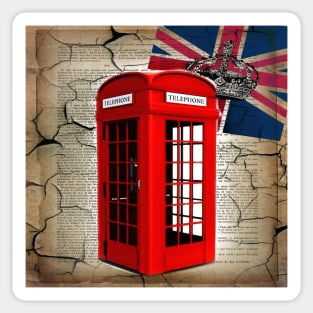 1980s rustic dark academia union jack retro london telephone booth Sticker